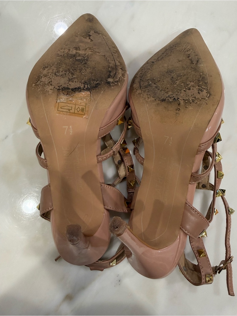 Catherine Malandrino Beige Studded Strappy Stiletto Heel Blush Pink - Picture 5 of 5